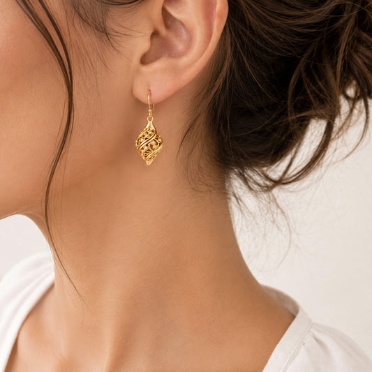 Twisted Filigree Drop Earrings Gold Openwork Jewelry