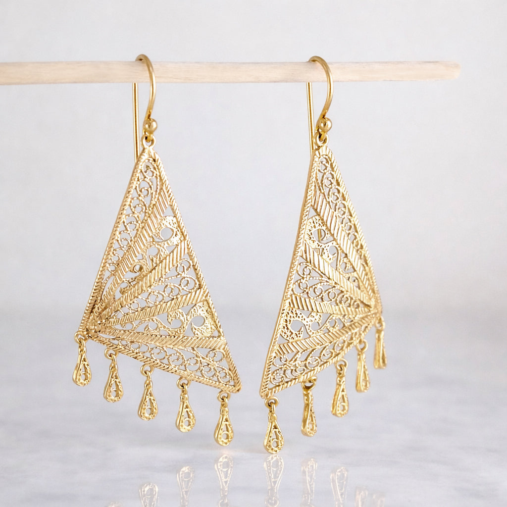 Geometric Filigree Drop Earrings Long