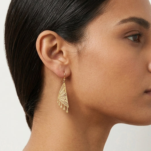 Geometric Filigree Drop Earrings Long