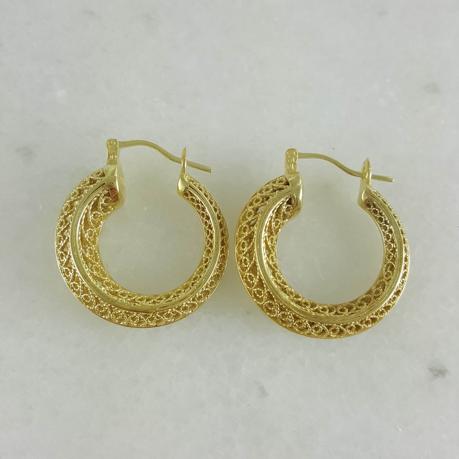 Graduated Filigree Hoop Earrings - TurkishBling