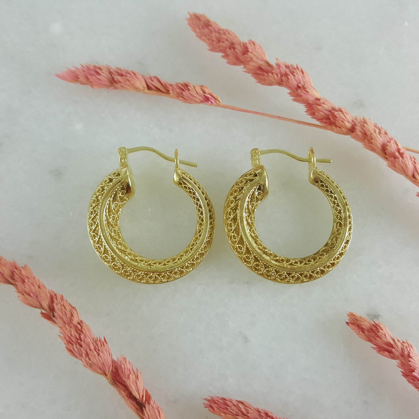 Graduated Filigree Hoop Earrings - TurkishBling