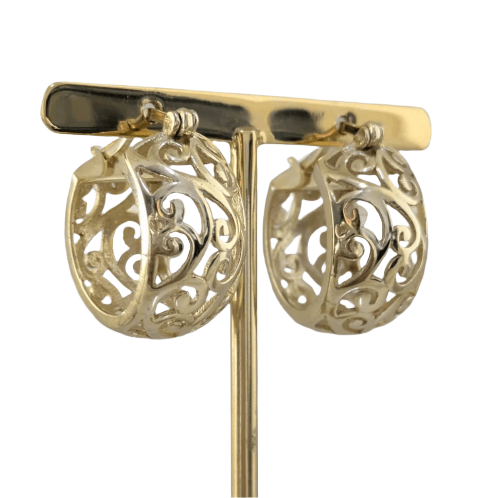 Swirl Pattern Hoop Earrings with Open Filigree Design - TurkishBling