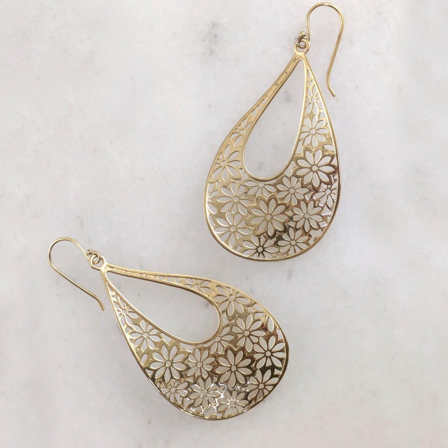 Floral Cutout Teardrop Earrings with French Wire - TurkishBling