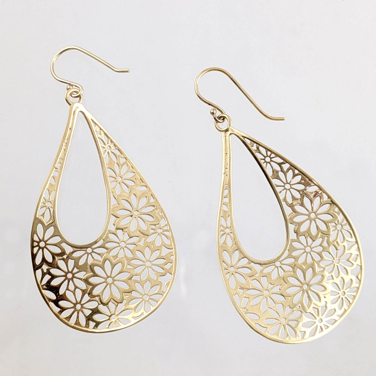 Floral Cutout Teardrop Earrings with French Wire - TurkishBling