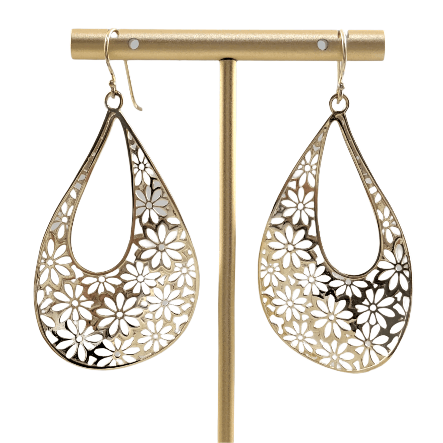 Floral Cutout Teardrop Earrings with French Wire - TurkishBling
