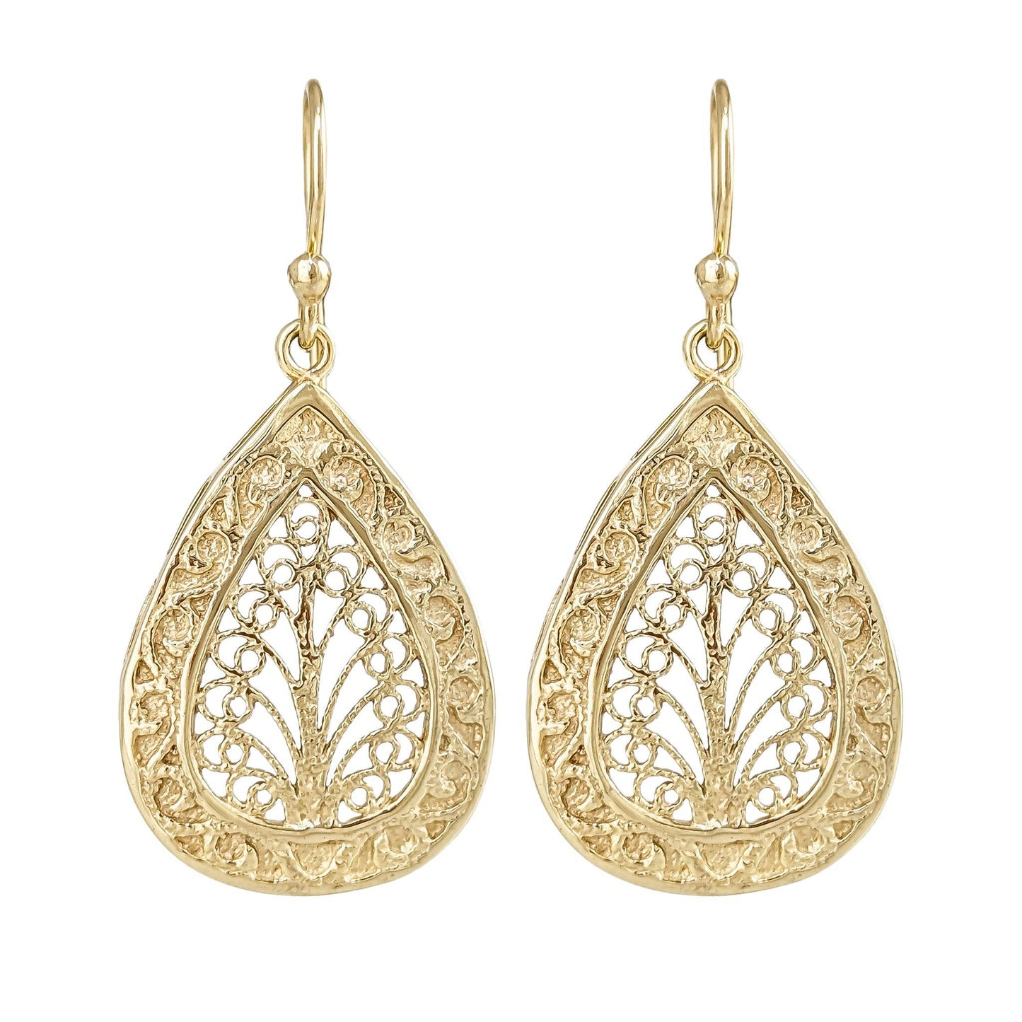 Teardrop Filigree Drop Earrings – Elegant Openwork Design - TurkishBling