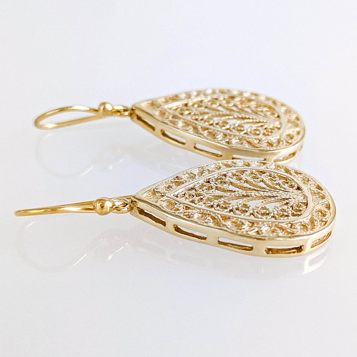 Teardrop Filigree Drop Earrings – Elegant Openwork Design - TurkishBling