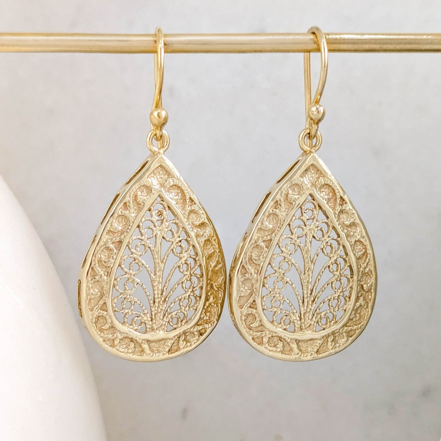 Teardrop Filigree Drop Earrings – Elegant Openwork Design - TurkishBling