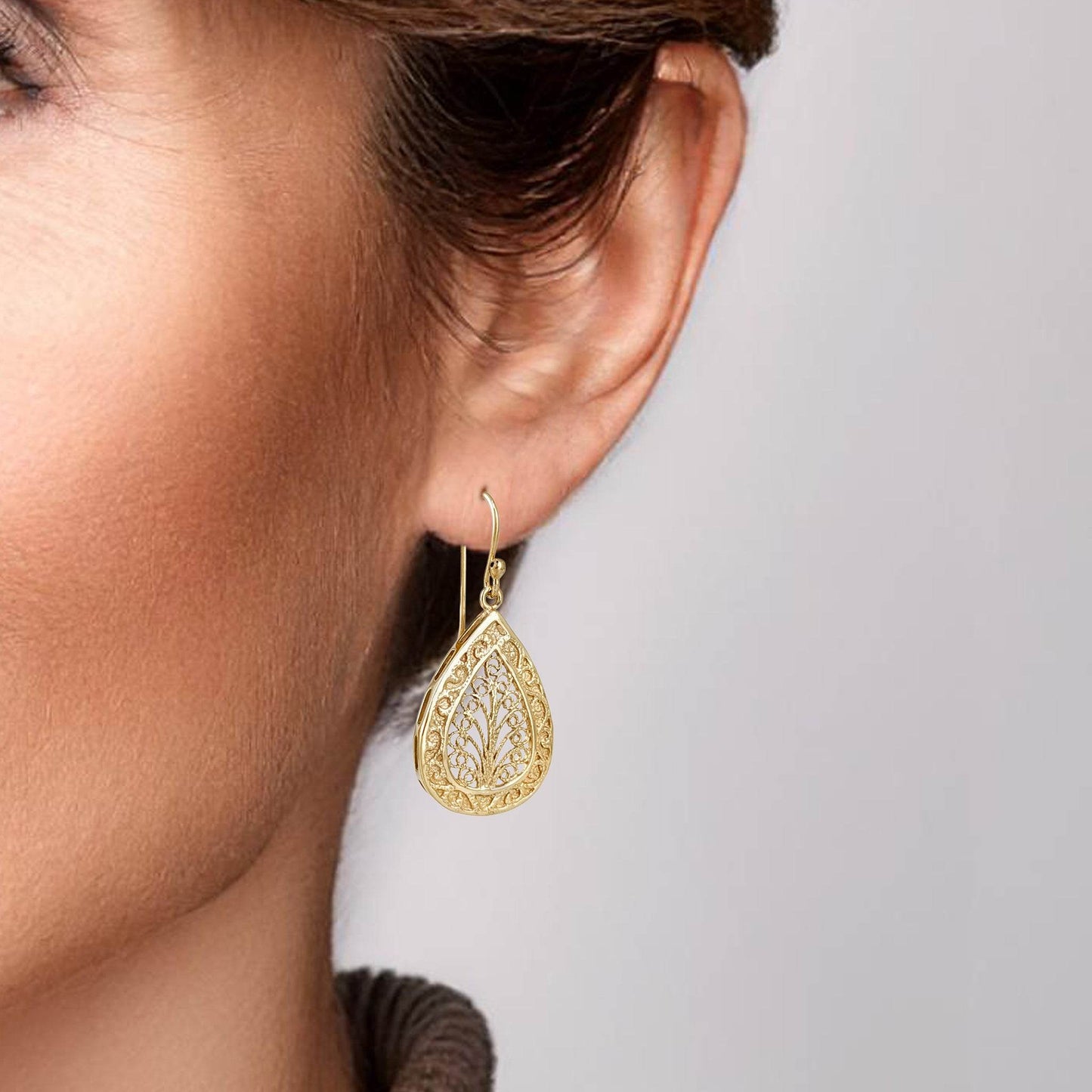 Teardrop Filigree Drop Earrings – Elegant Openwork Design - TurkishBling