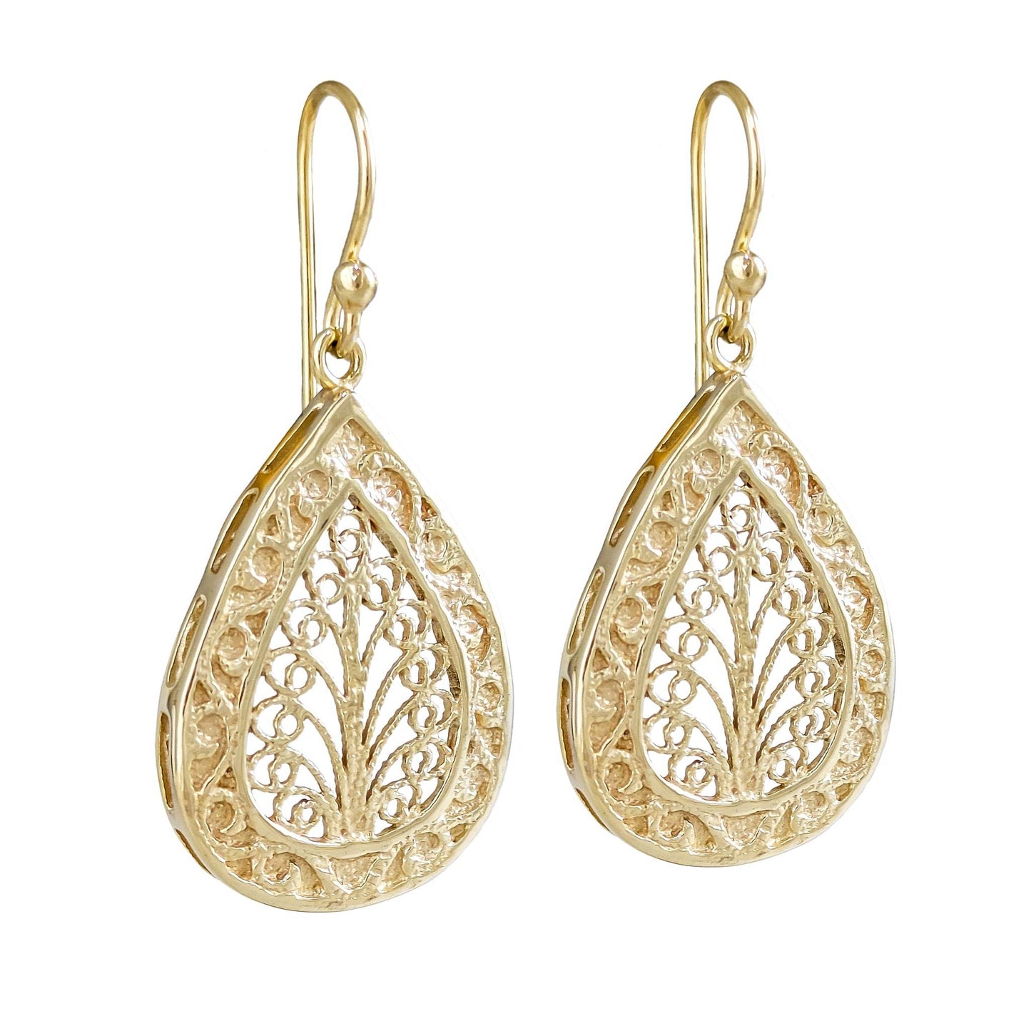 Teardrop Filigree Drop Earrings – Elegant Openwork Design - TurkishBling