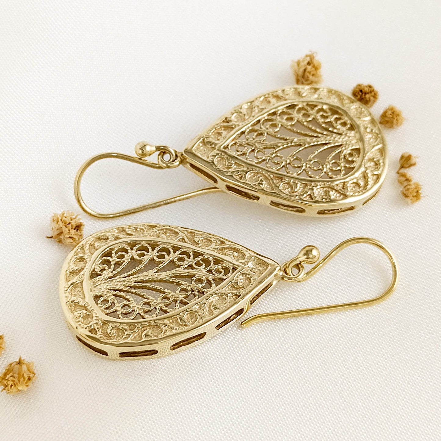 Teardrop Filigree Drop Earrings – Elegant Openwork Design - TurkishBling
