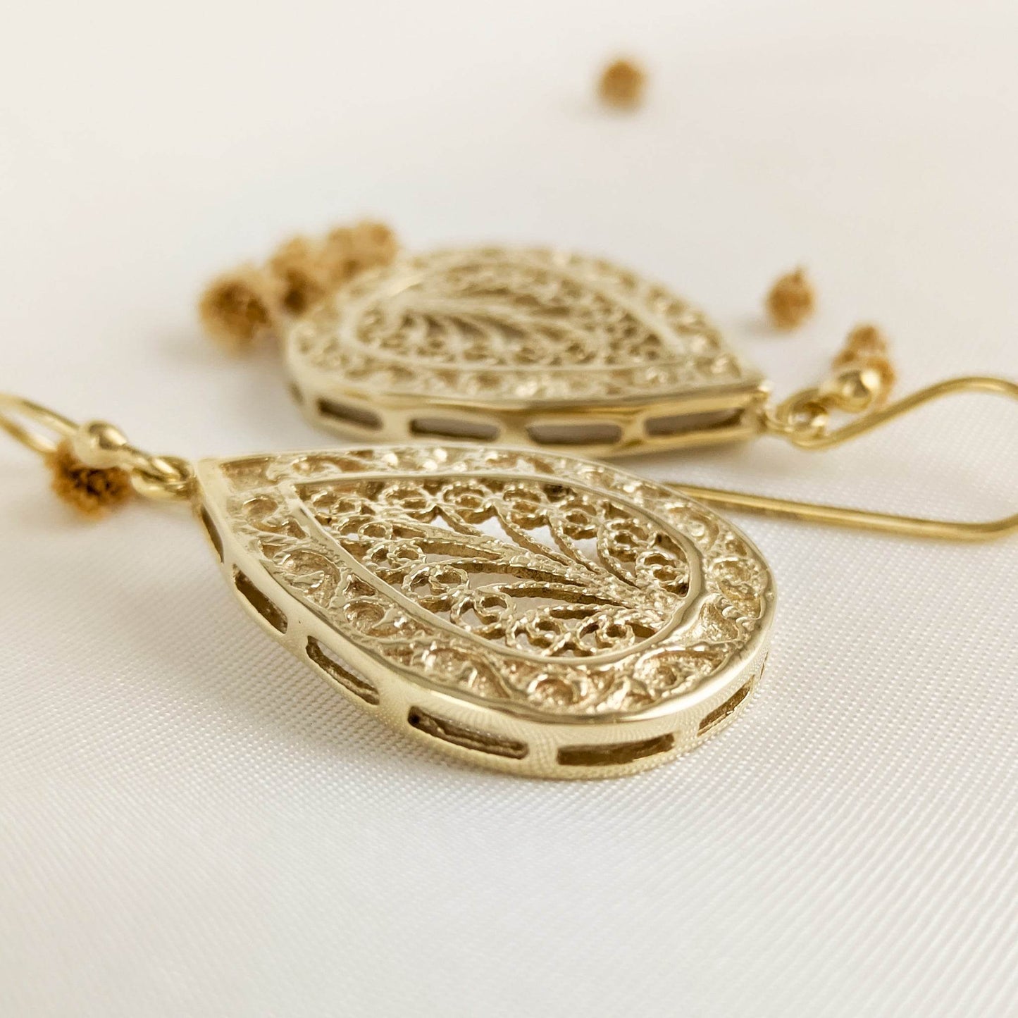 Teardrop Filigree Drop Earrings – Elegant Openwork Design - TurkishBling