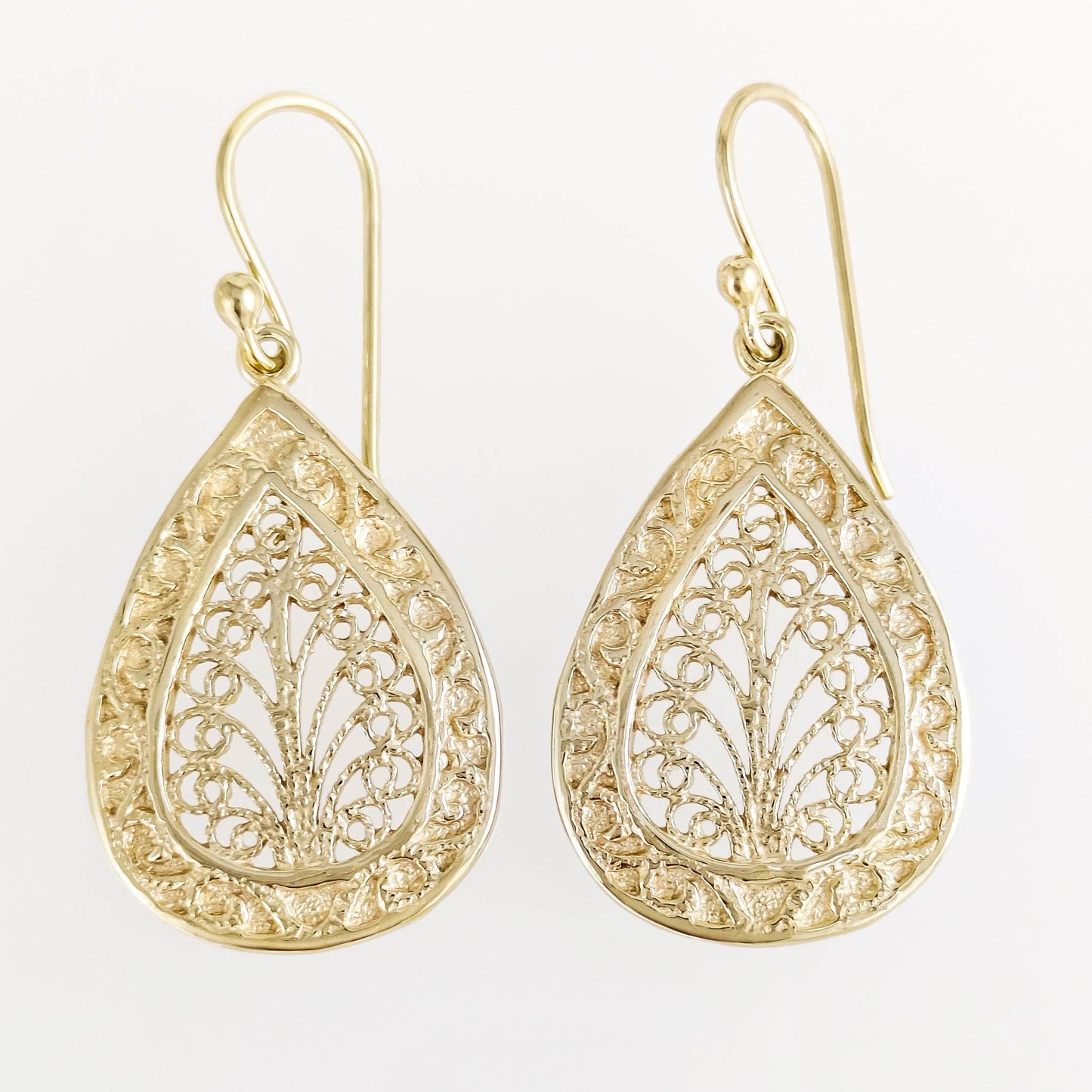 Teardrop Filigree Drop Earrings – Elegant Openwork Design - TurkishBling
