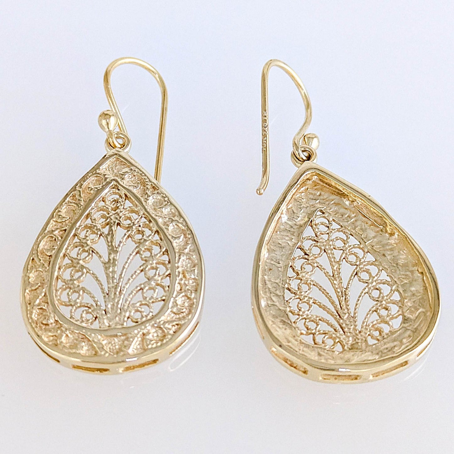 Teardrop Filigree Drop Earrings – Elegant Openwork Design - TurkishBling