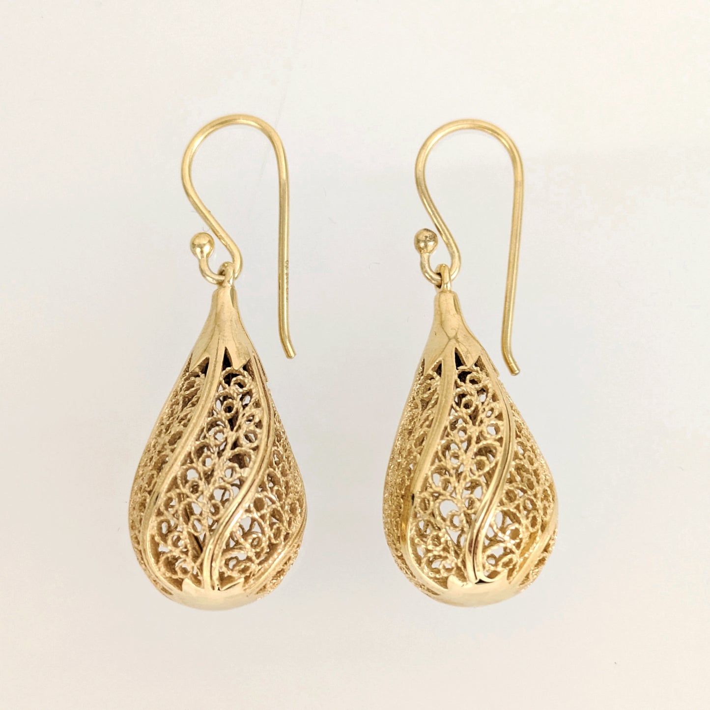 Gold Teardrop Filigree Drop Earrings – 18k Gold over Bronze