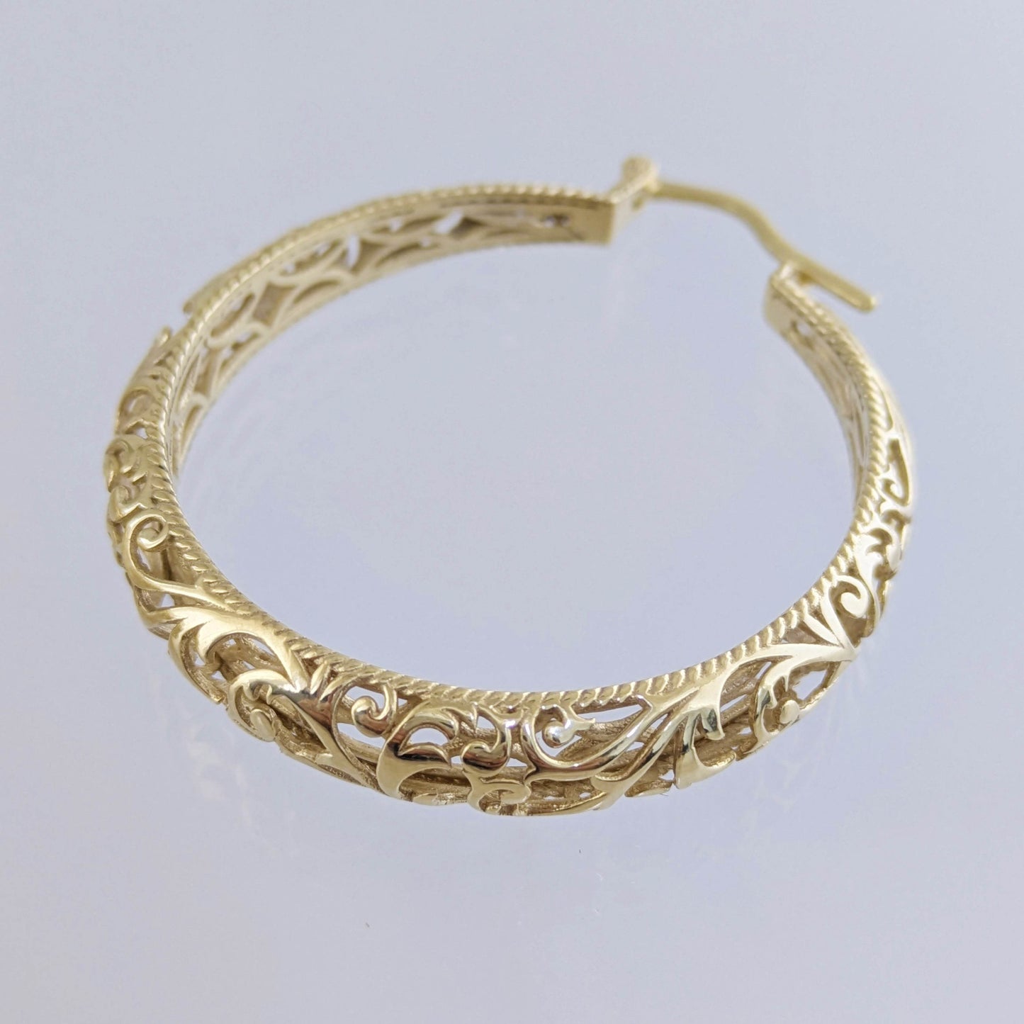 Large Graduated Hoop Earrings with Scrollwork Detailing – 35mm Design - TurkishBling