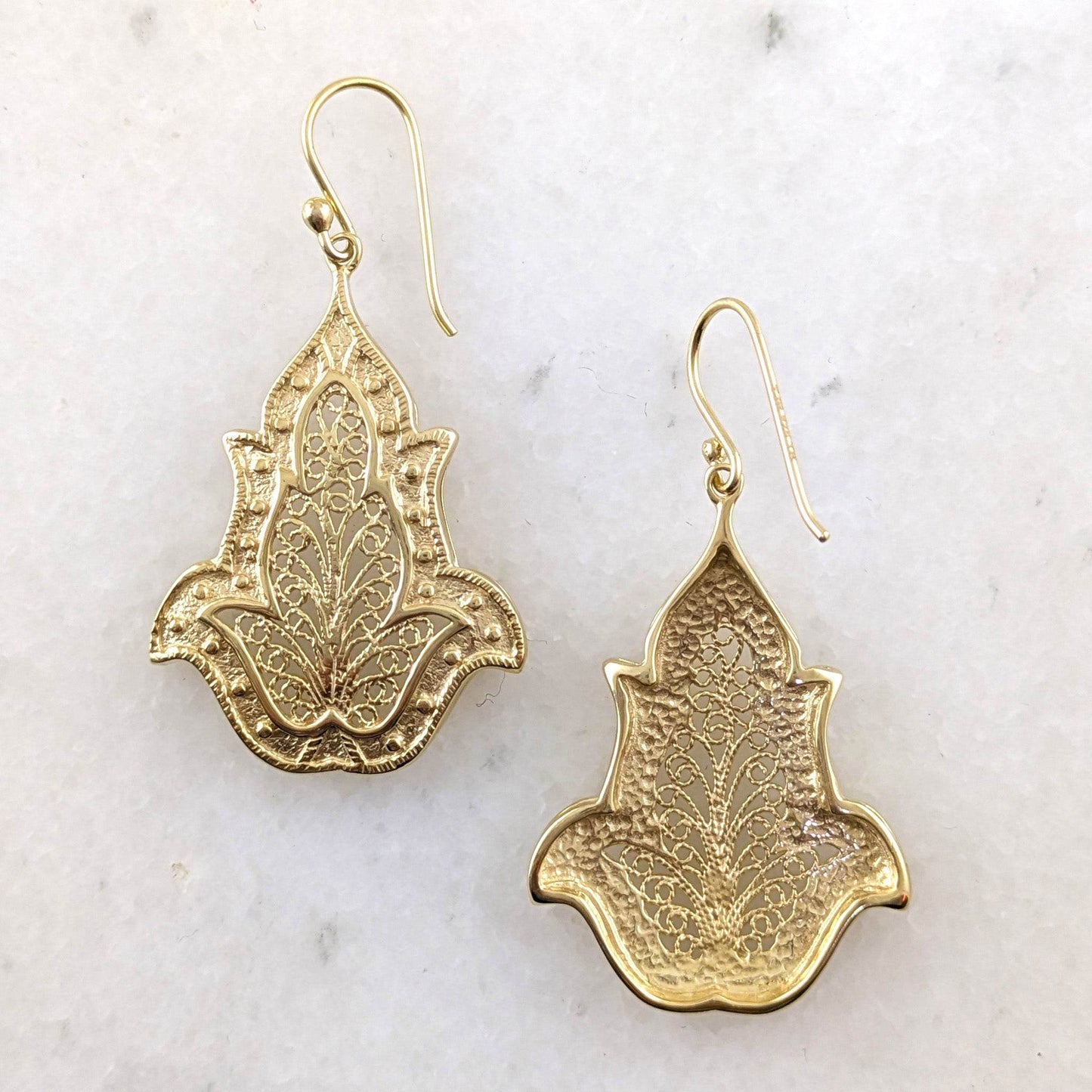 Ornate Filigree Dangle Earrings with Floral Tulip Motif - TurkishBling