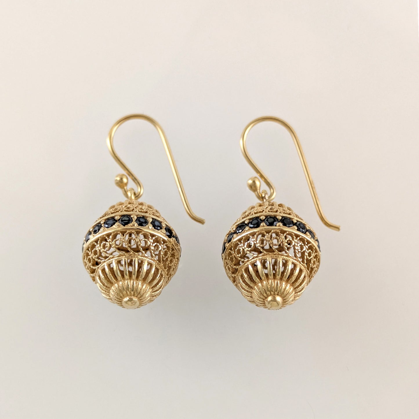 Filigree Drop Earrings with Black Spinel