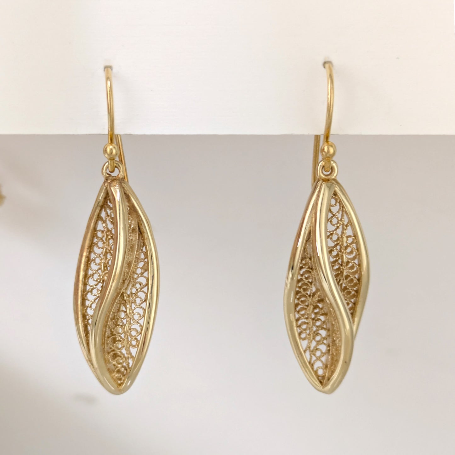 Leaf Filigree Drop Earrings Gold Openwork Jewelry