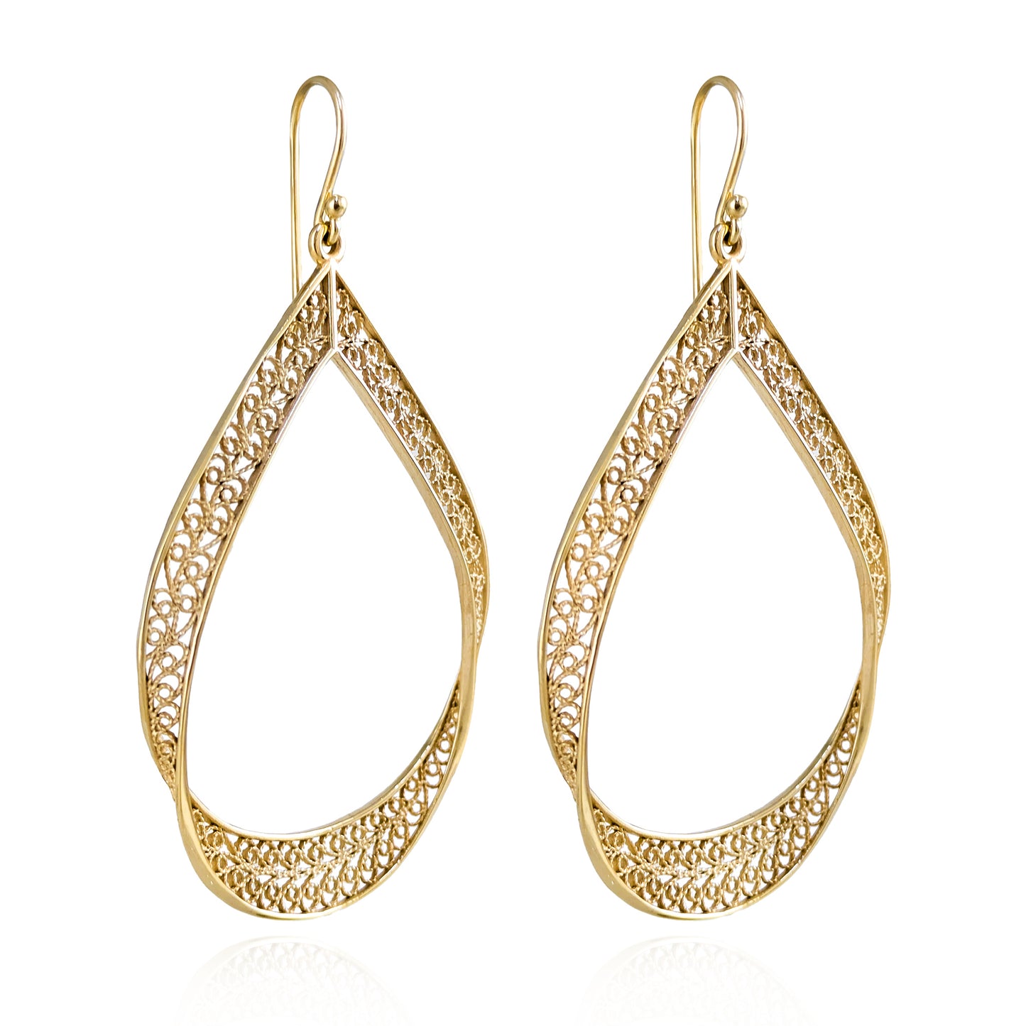 Elegant Gold Teardrop Filigree Earrings – Handcrafted Artisan Statement Dangles, Lightweight Jewelry