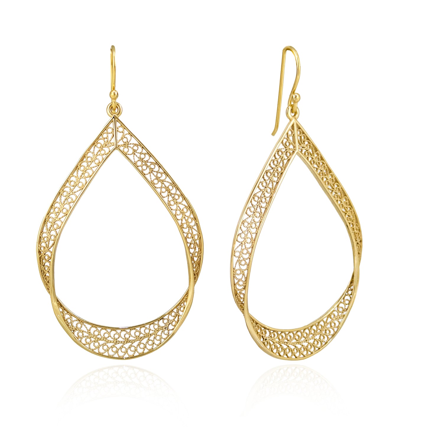 Elegant Gold Teardrop Filigree Earrings – Handcrafted Artisan Statement Dangles, Lightweight Jewelry
