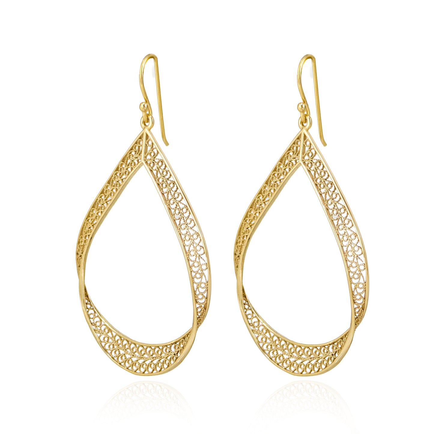 Elegant Gold Teardrop Filigree Earrings – Handcrafted Artisan Statement Dangles, Lightweight Jewelry