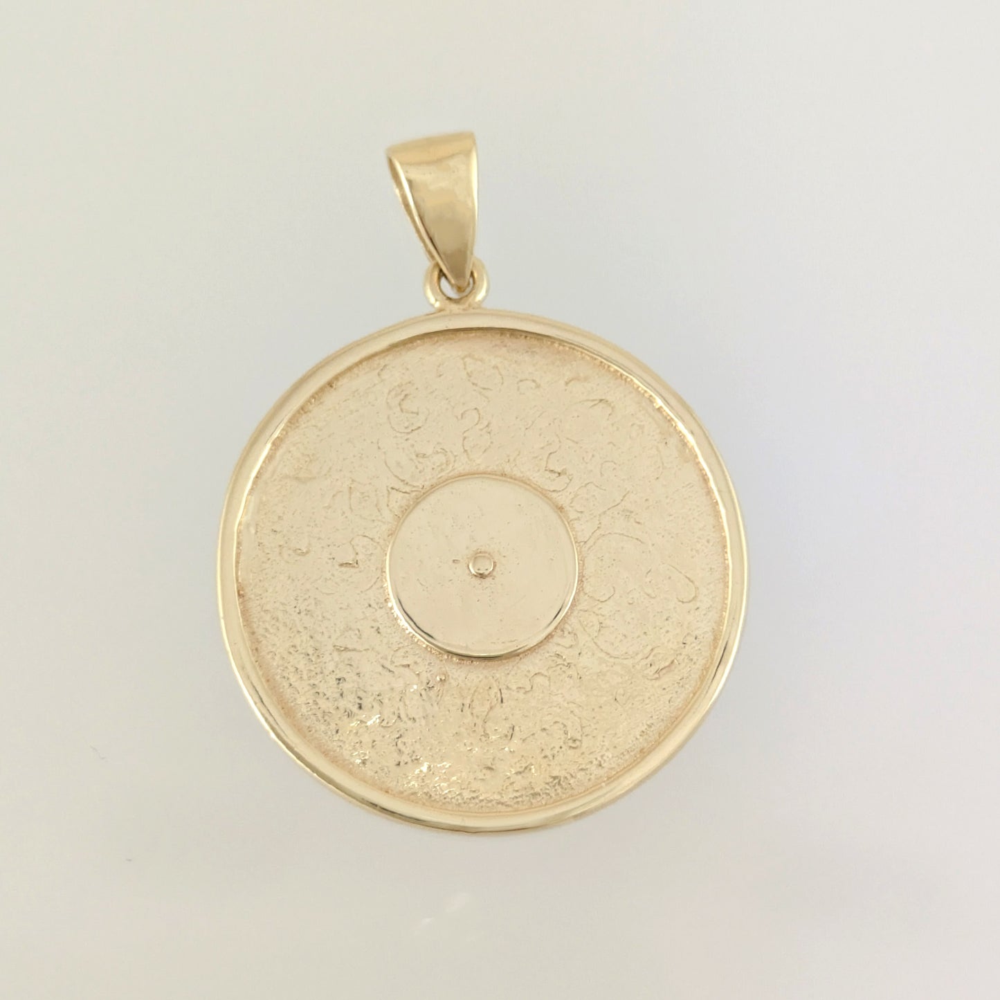 Round Openwork Scroll Pendant with Burgundy Enamel