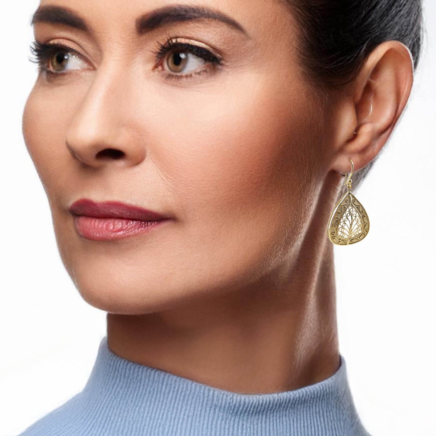Teardrop Filigree Earrings with Elegant Openwork Design - TurkishBling