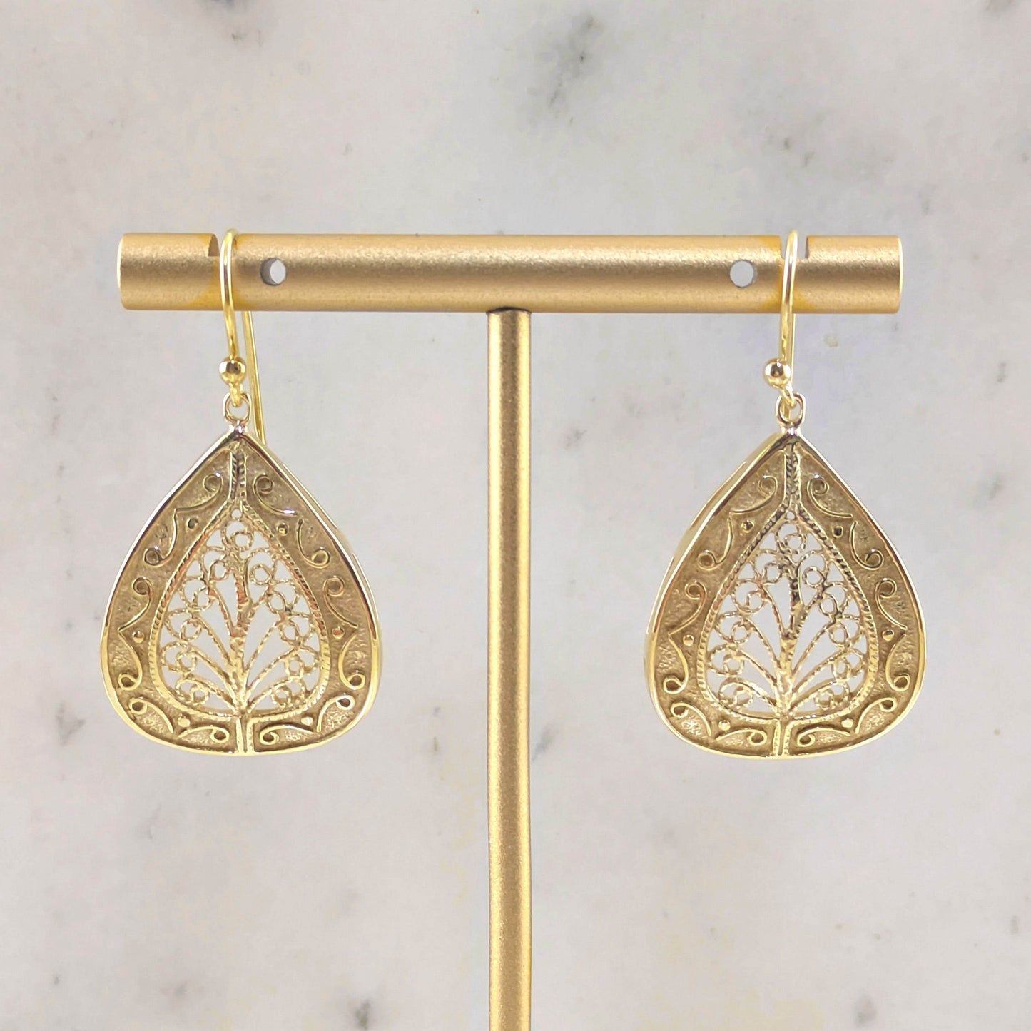 Teardrop Filigree Earrings with Elegant Openwork Design - TurkishBling