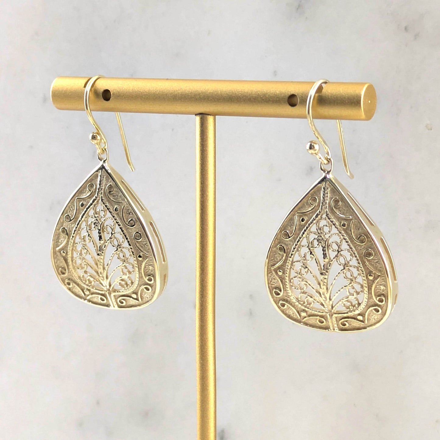 Teardrop Filigree Earrings with Elegant Openwork Design - TurkishBling