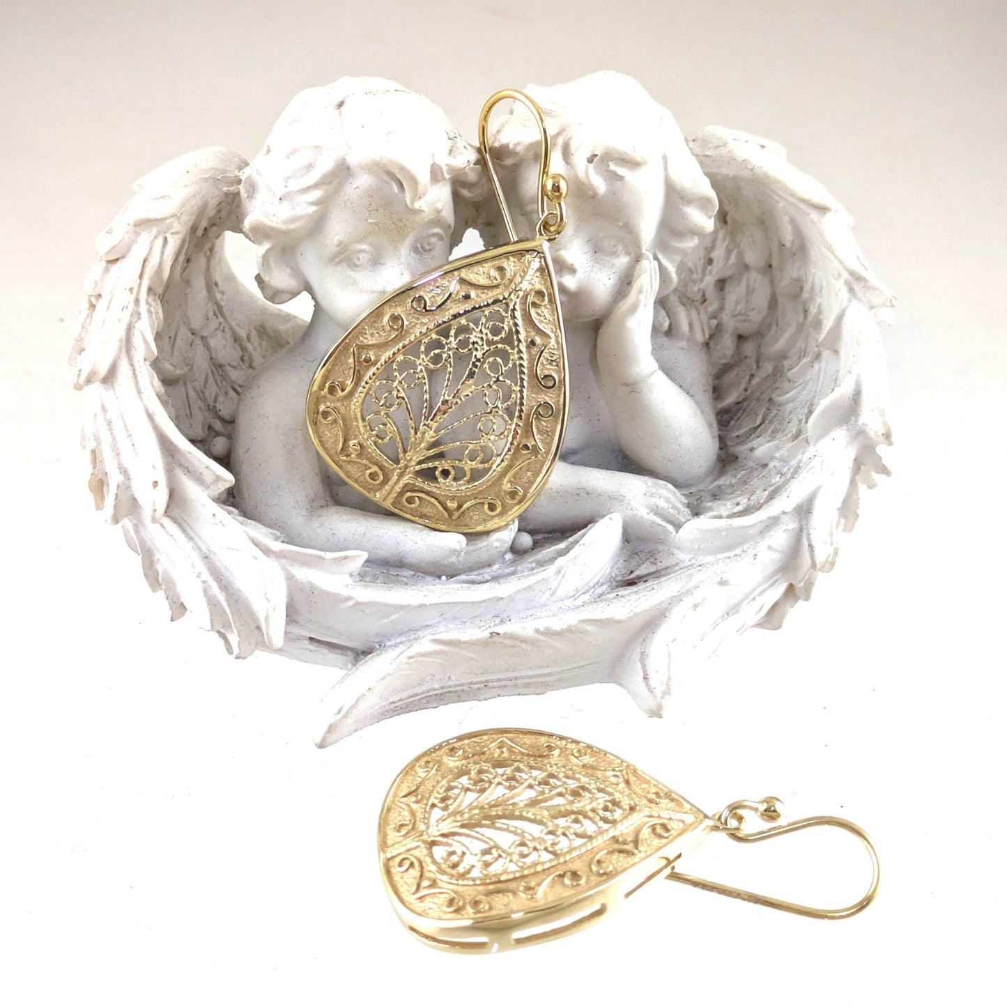 Teardrop Filigree Earrings with Elegant Openwork Design - TurkishBling