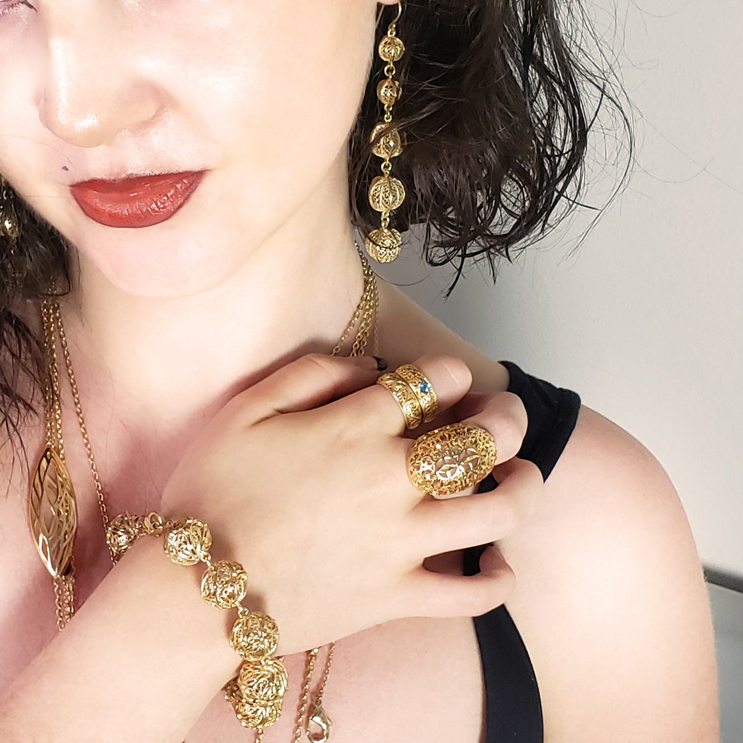 Long Filigree Ball Dangle Earrings