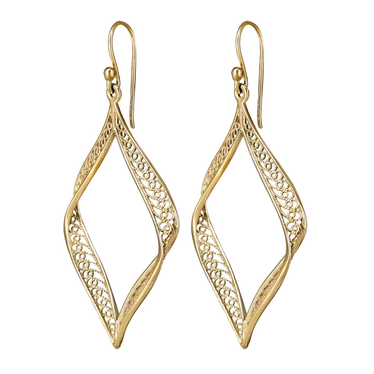 Ribbon Marquise Filigree Dangle Earrings with Sculptural Contour - TurkishBling