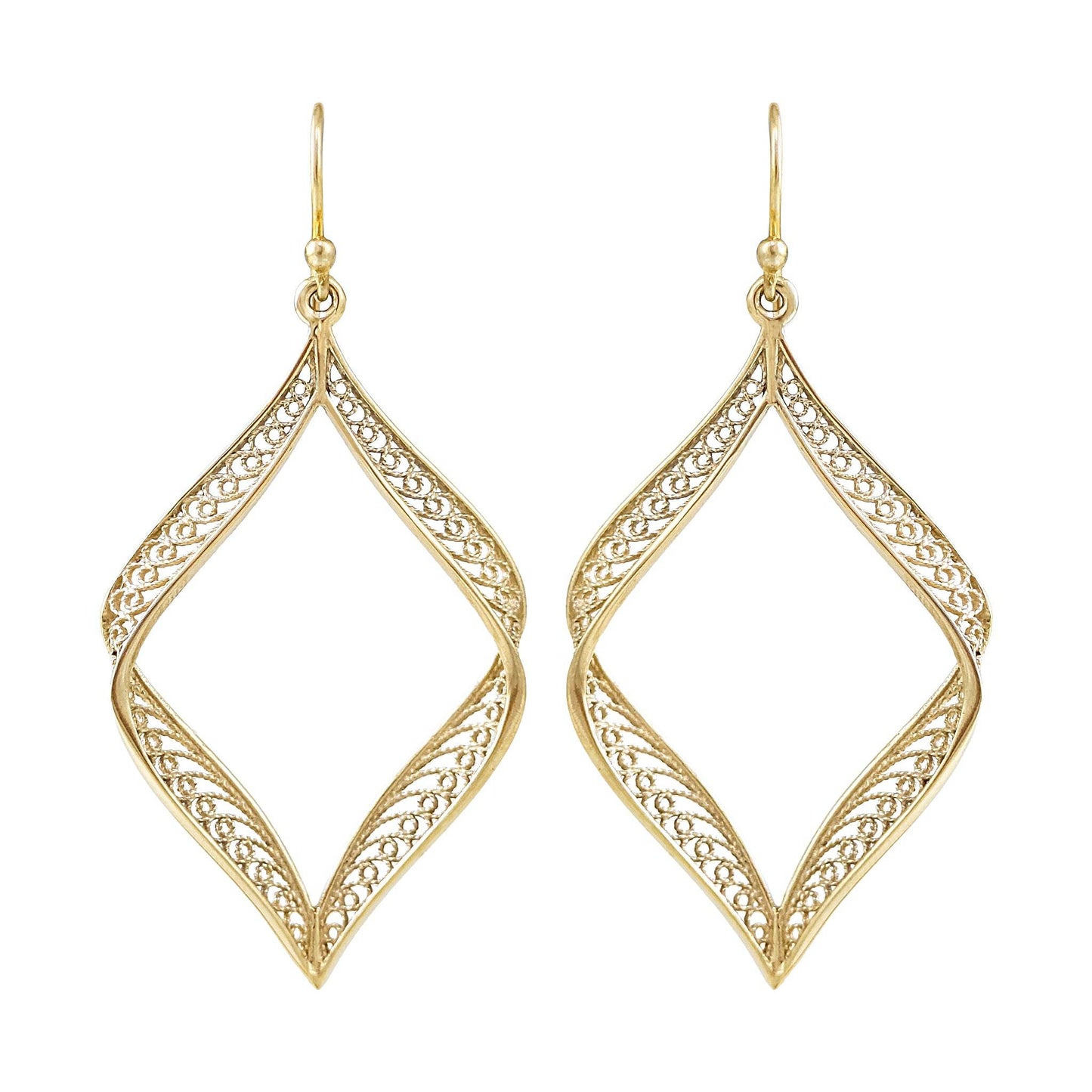 Ribbon Marquise Filigree Dangle Earrings with Sculptural Contour - TurkishBling