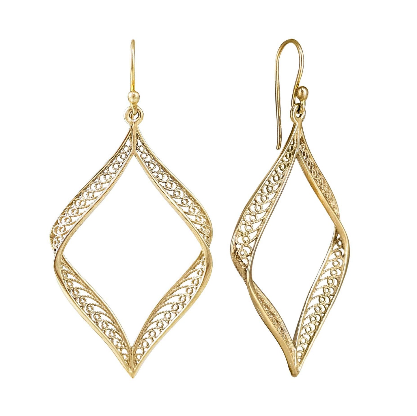Ribbon Marquise Filigree Dangle Earrings with Sculptural Contour - TurkishBling