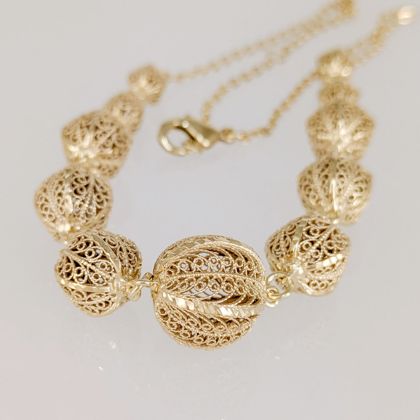 Filigree Ball Necklace – Statement Bead Design in 18k Gold over Bronze