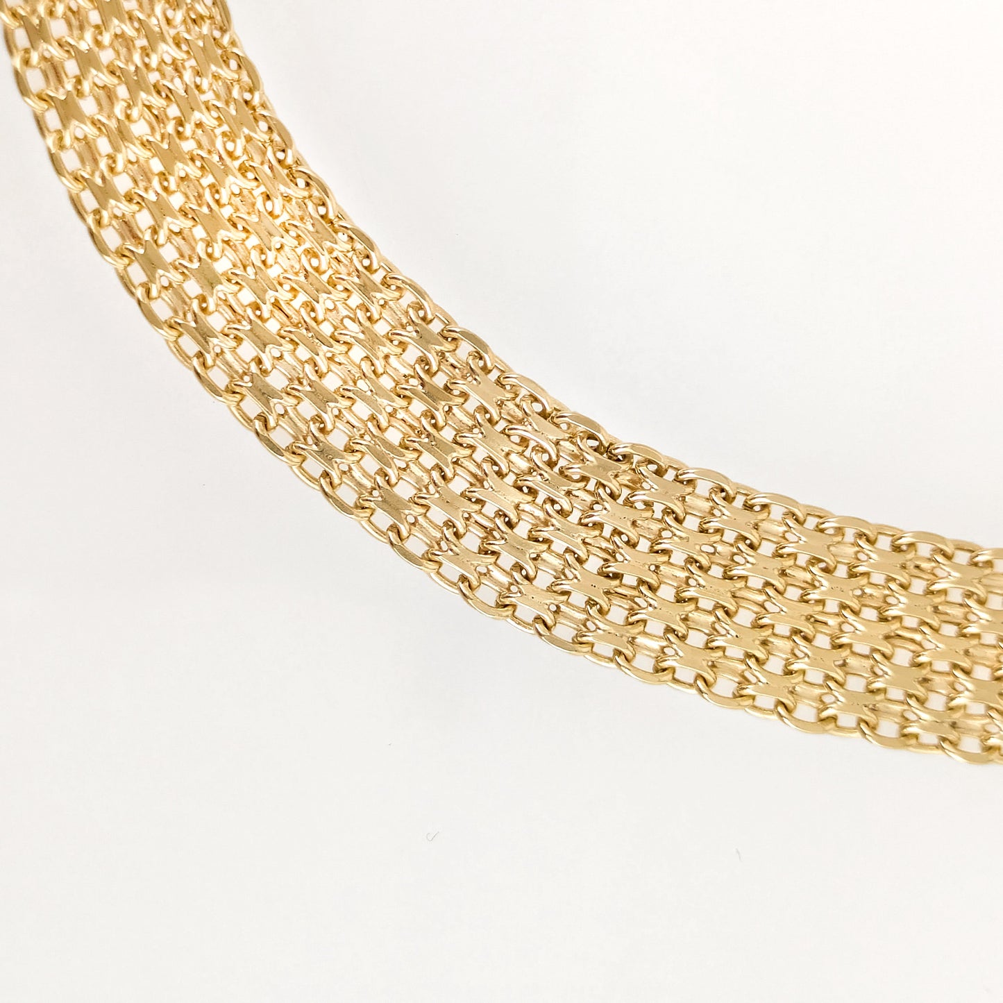 Wide Bismark Choker Necklace with Diamond-Cut Links and Cable End Caps – 16 In+2in. - 6 row