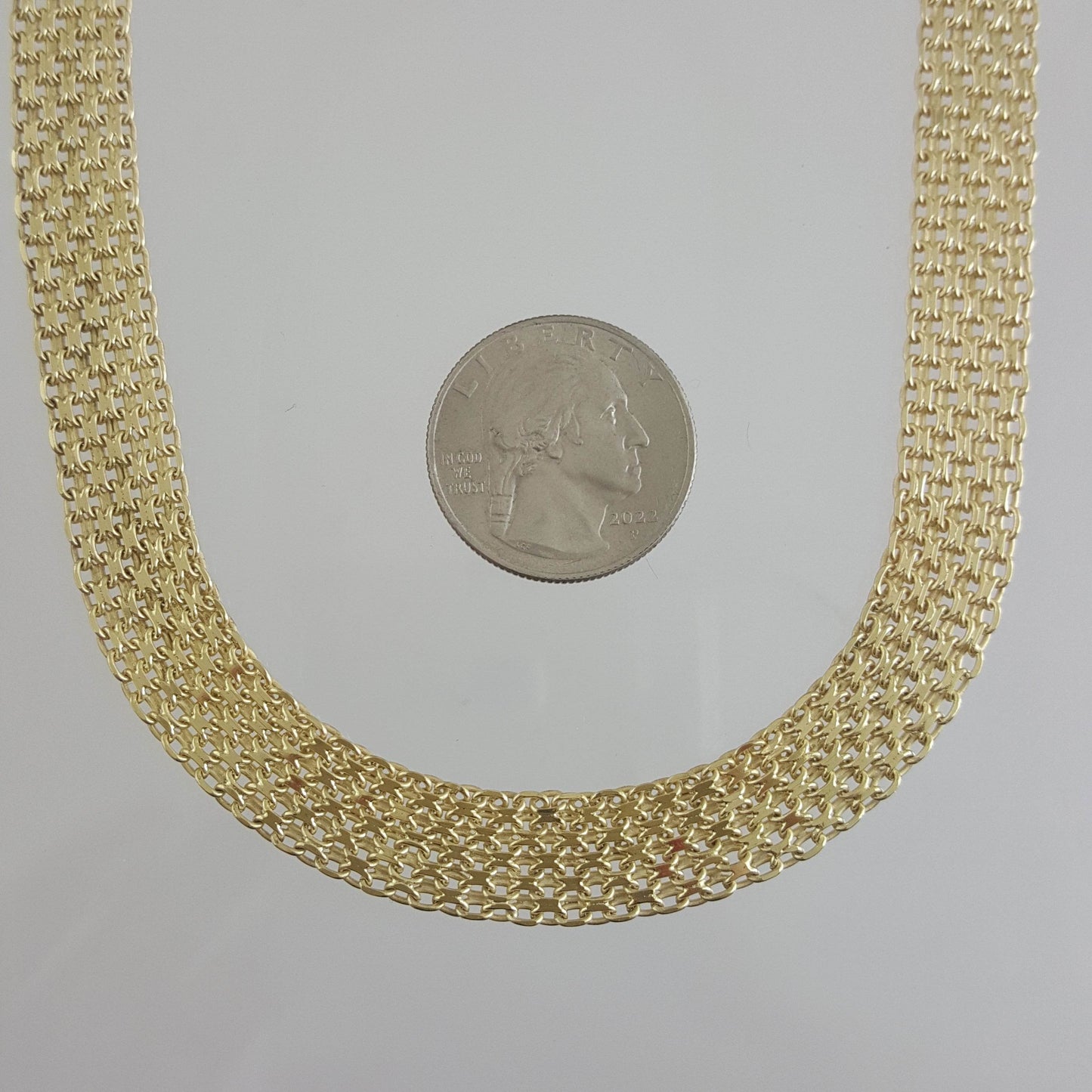 Wide Bismark Choker Necklace with Diamond-Cut Links and Cable End Caps – 16 In+2in. - 6 row - TurkishBling