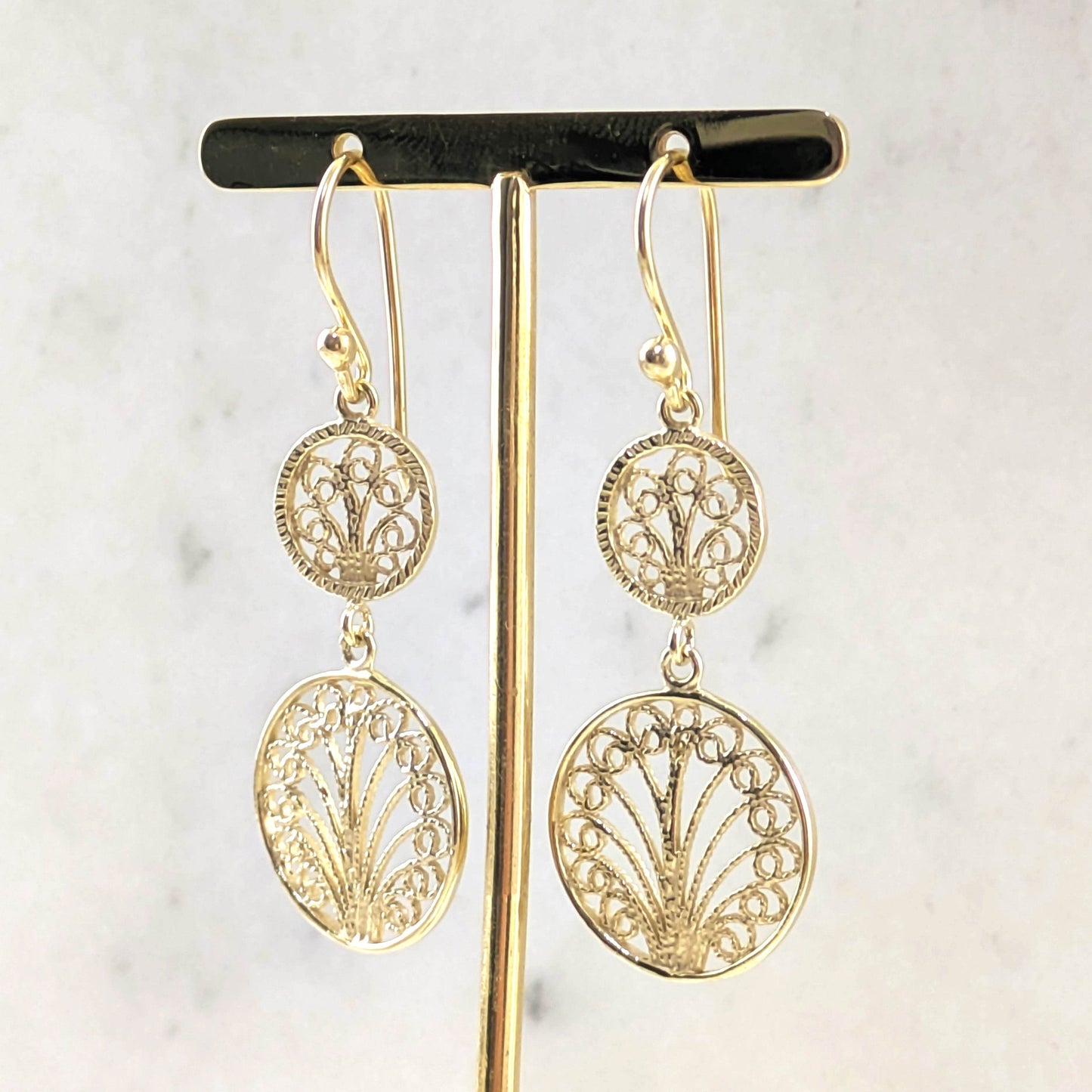 Double Circle Filigree Dangle Earrings – Lightweight and Elegant - TurkishBling