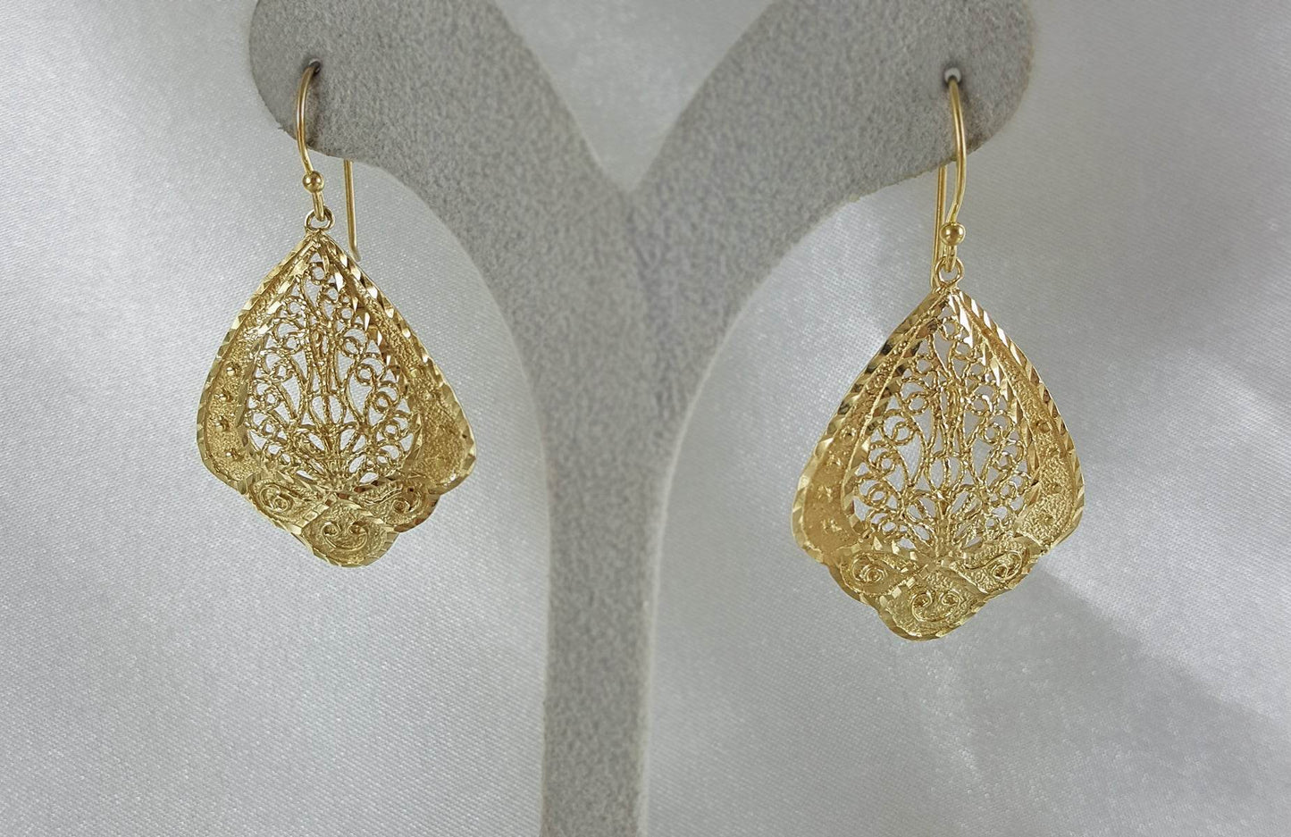 Open Filigree Teardrop Earrings with Scrollwork Detail - TurkishBling