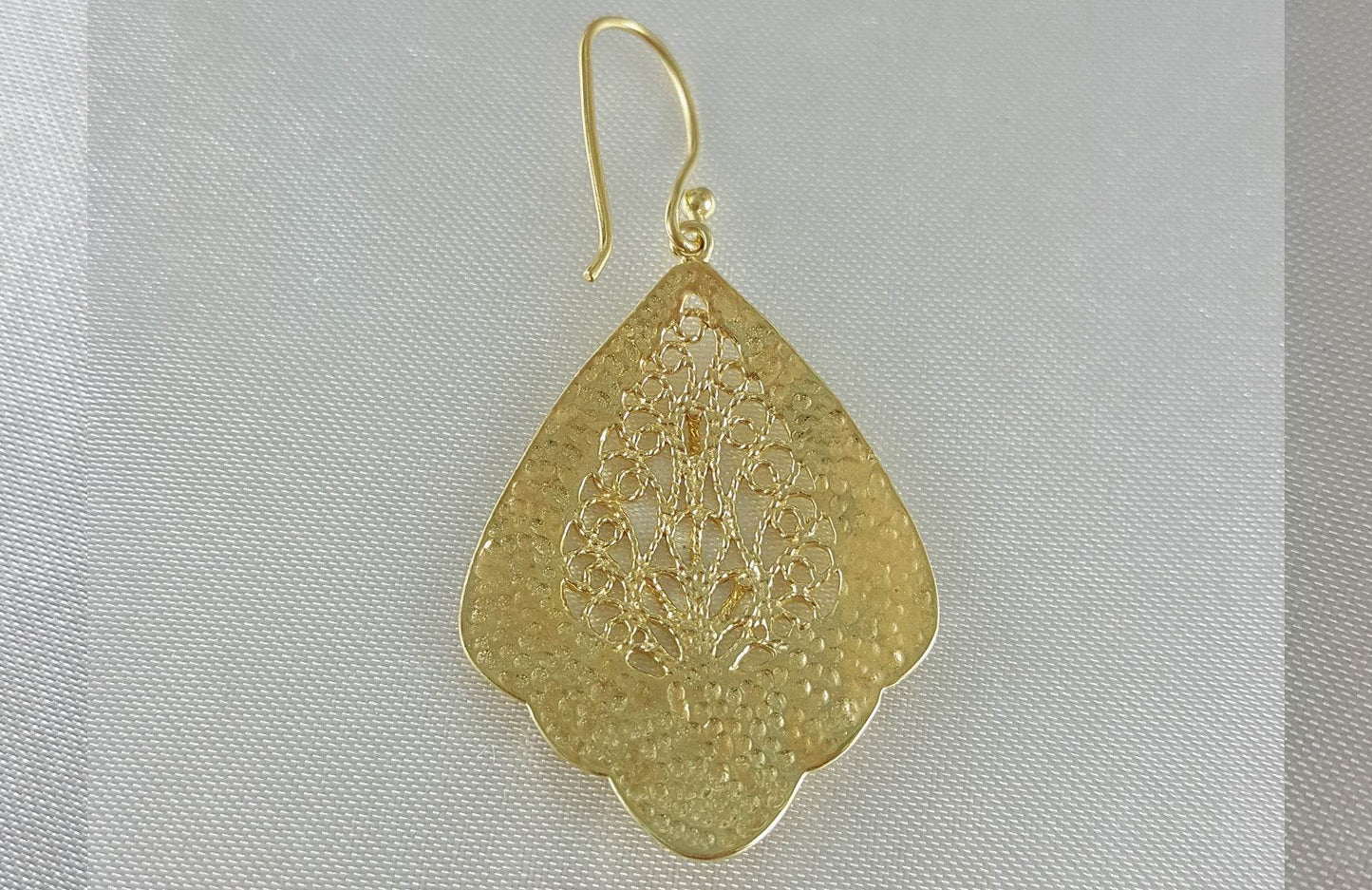 Open Filigree Teardrop Earrings with Scrollwork Detail - TurkishBling