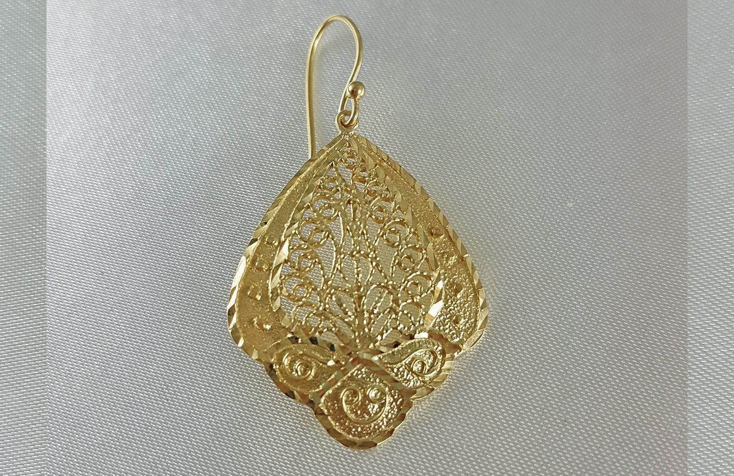 Open Filigree Teardrop Earrings with Scrollwork Detail - TurkishBling