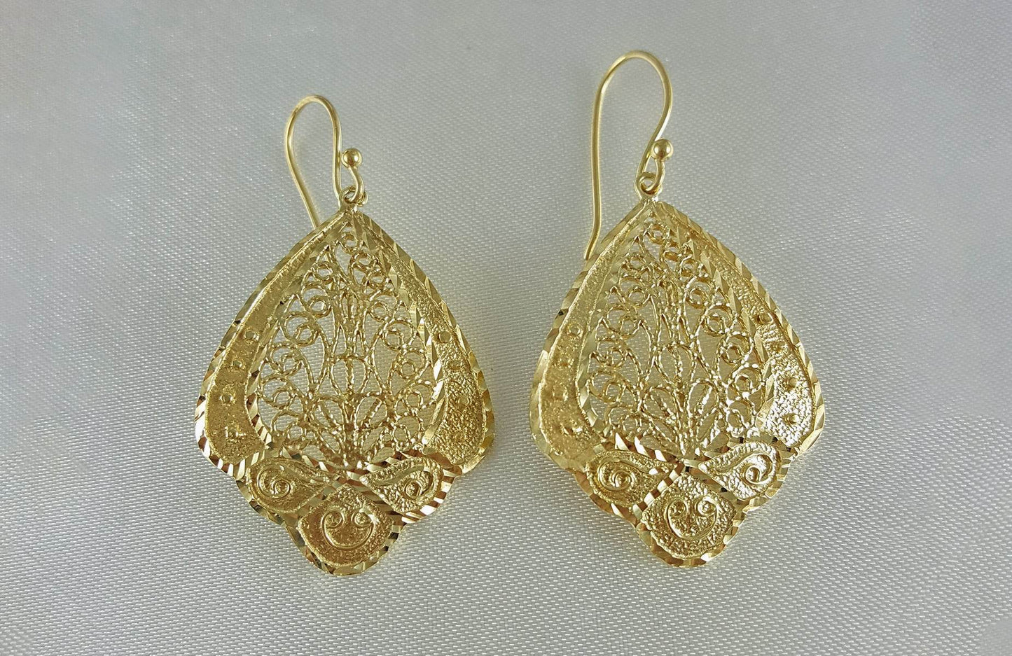Open Filigree Teardrop Earrings with Scrollwork Detail - TurkishBling