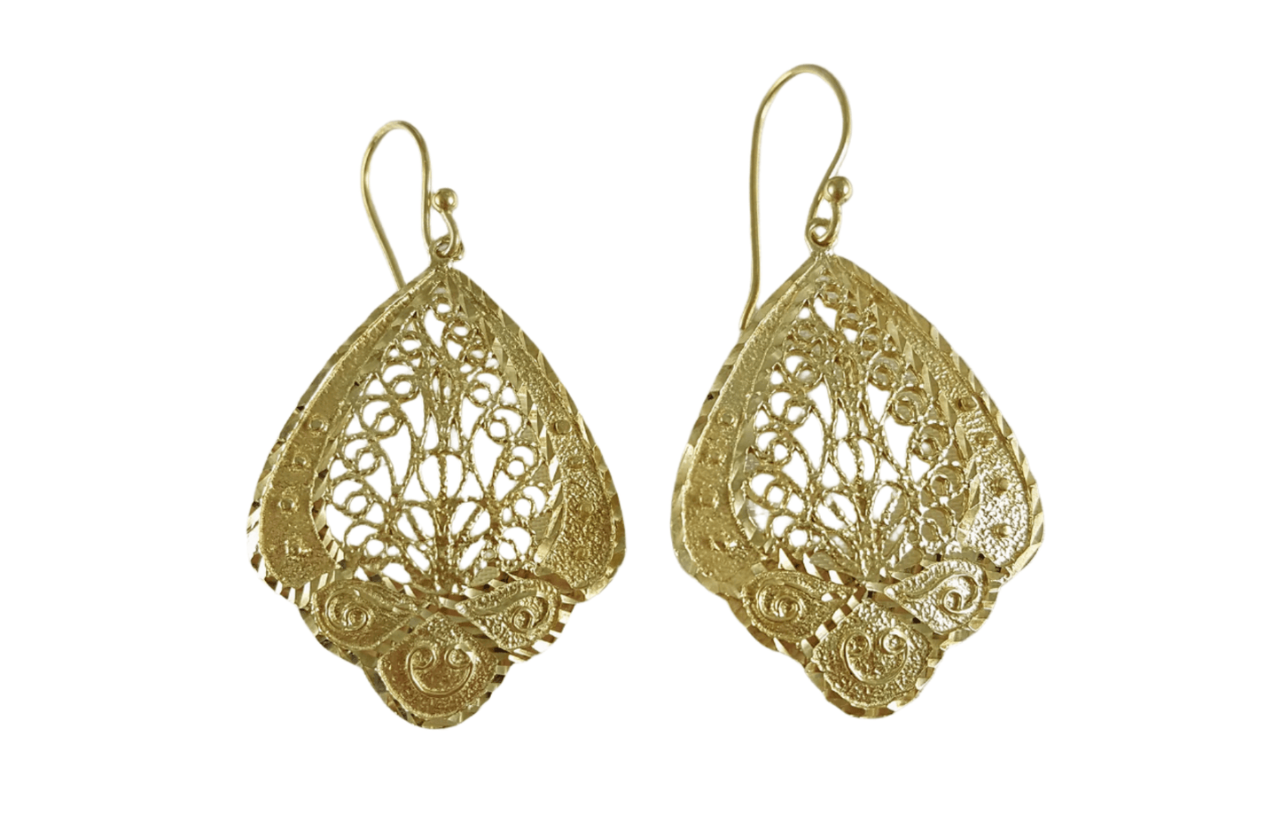 Open Filigree Teardrop Earrings with Scrollwork Detail - TurkishBling