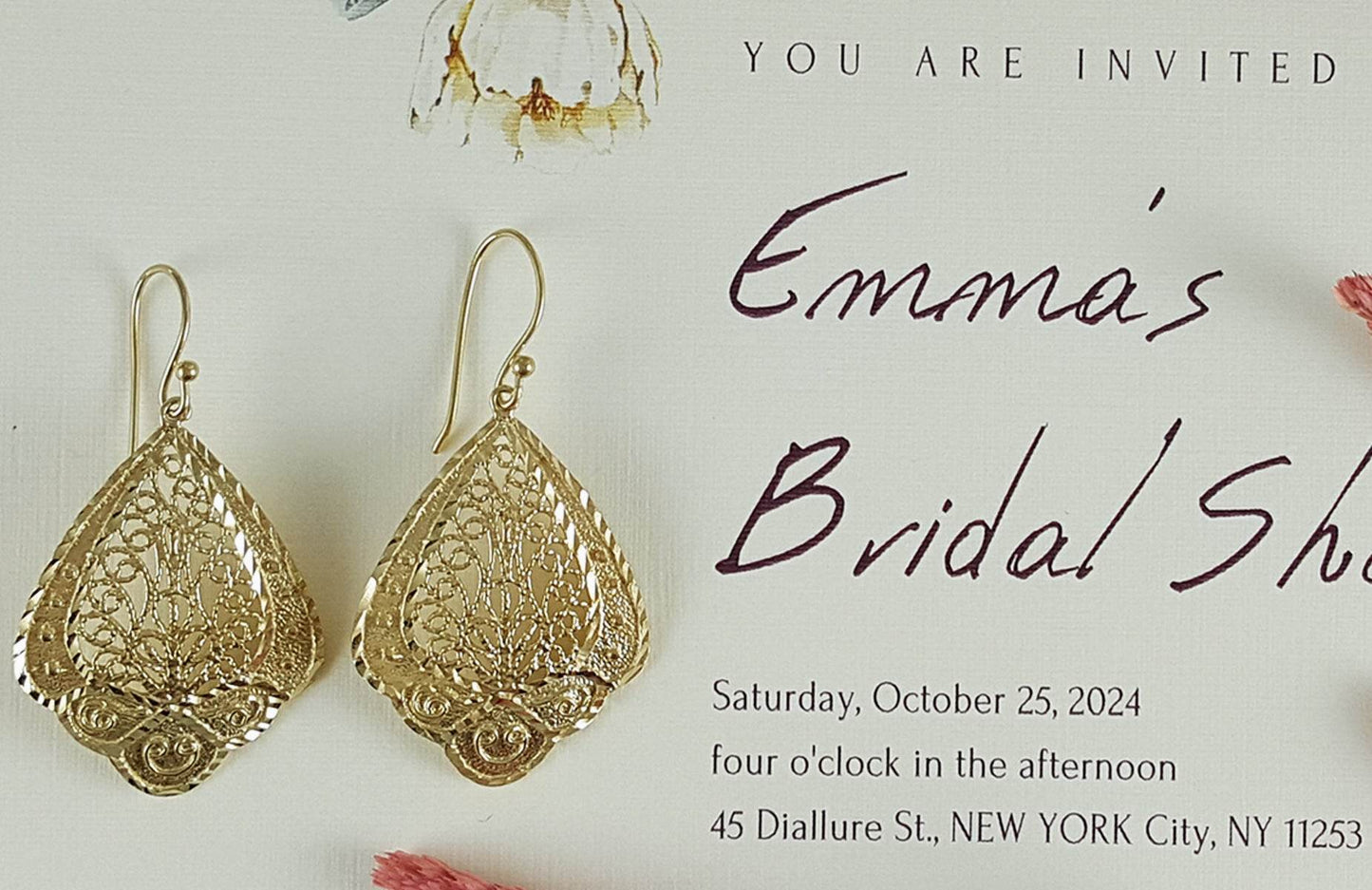 Open Filigree Teardrop Earrings with Scrollwork Detail - TurkishBling
