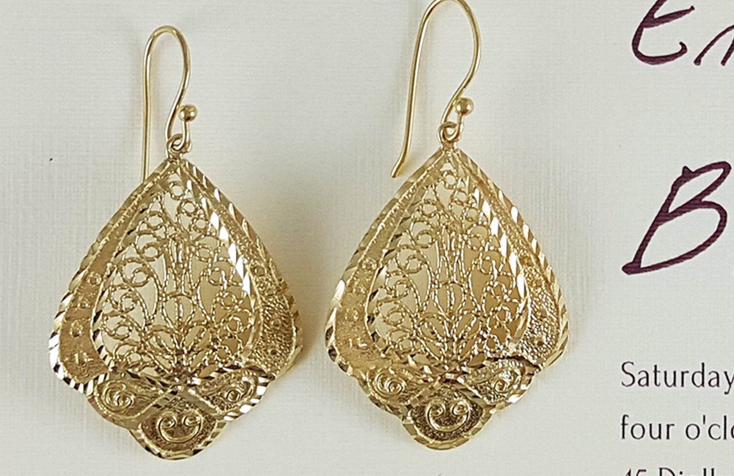 Open Filigree Teardrop Earrings with Scrollwork Detail - TurkishBling