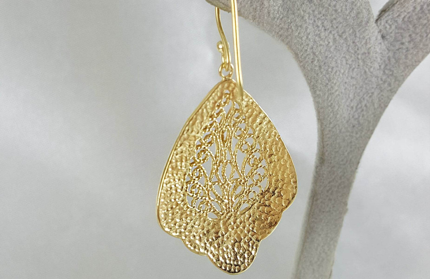 Open Filigree Teardrop Earrings with Scrollwork Detail - TurkishBling