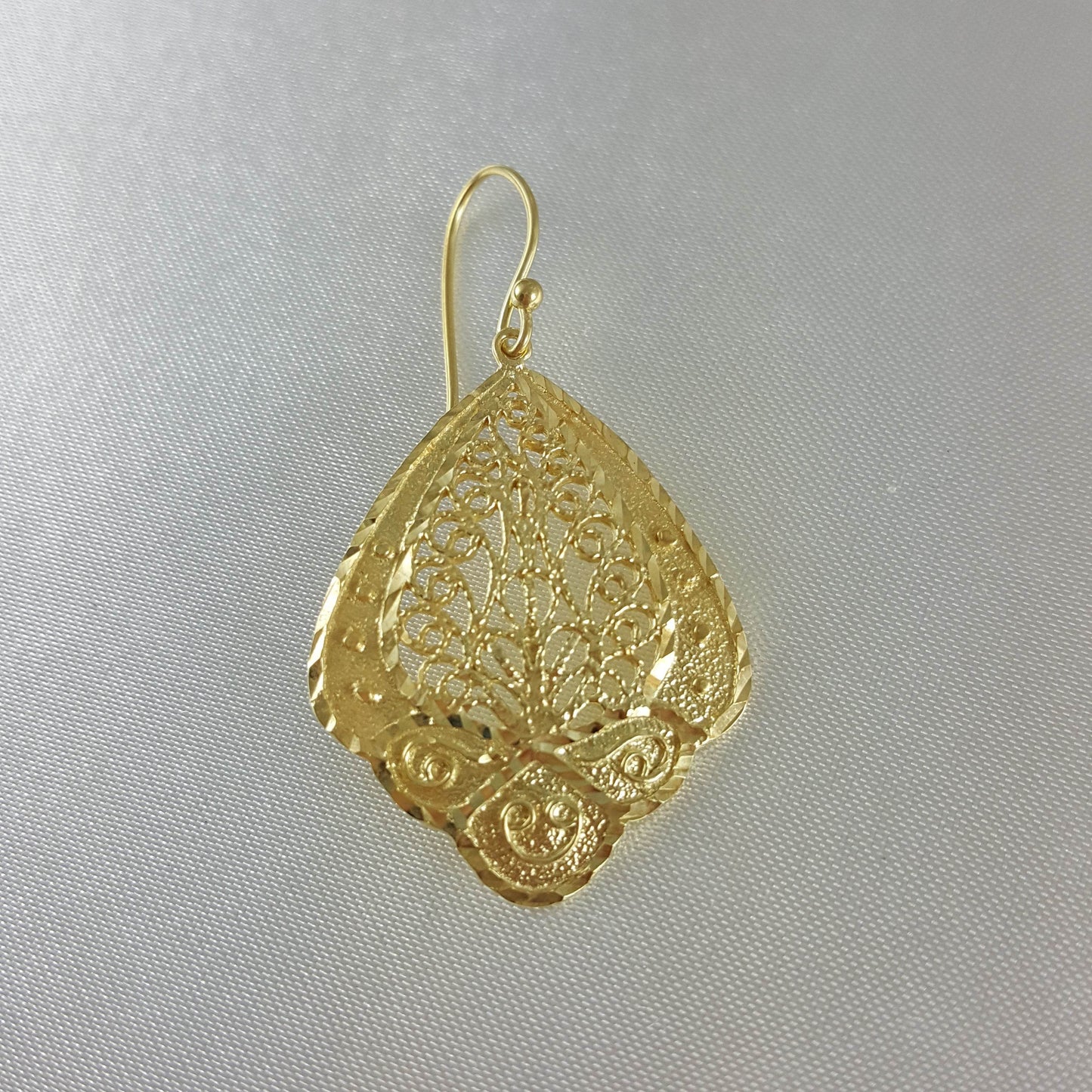 Open Filigree Teardrop Earrings with Scrollwork Detail - TurkishBling