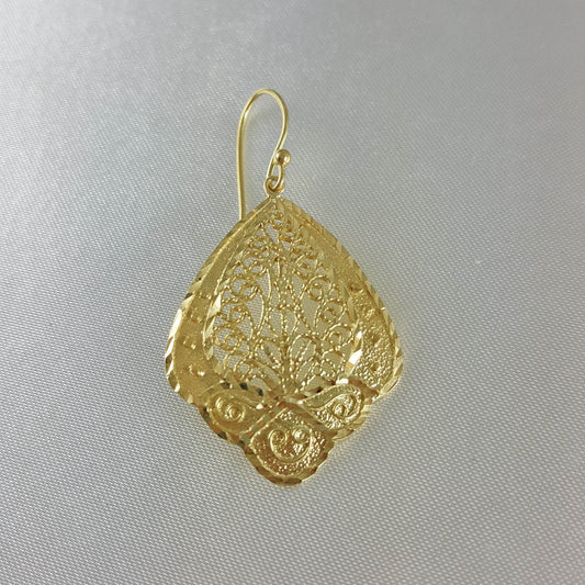 Open Filigree Teardrop Earrings with Scrollwork Detail - TurkishBling
