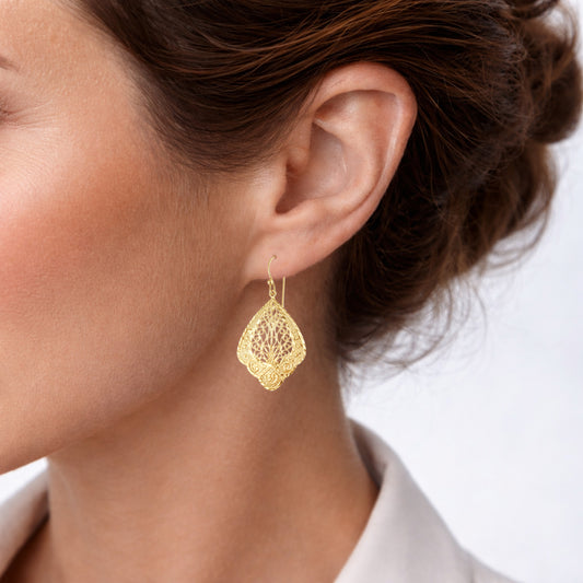Open Filigree Teardrop Earrings with Scrollwork Detail